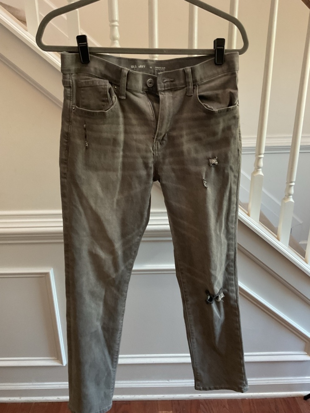 Old Navy Olive Green Straight-Leg Ripped Jeans